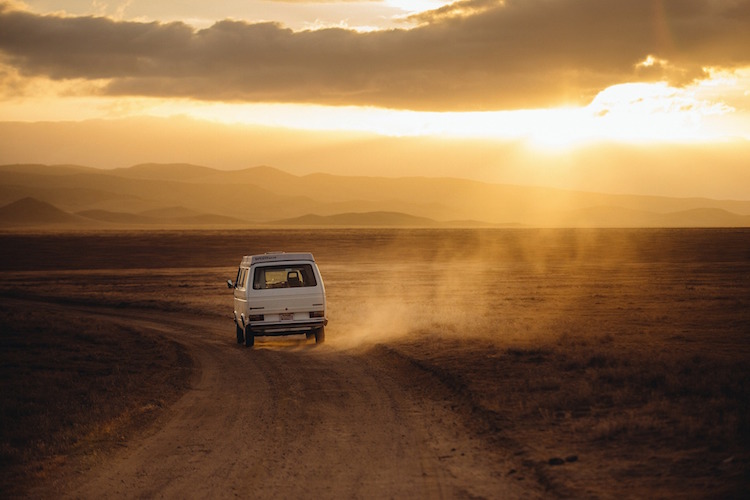 Van Riding Into Sunset